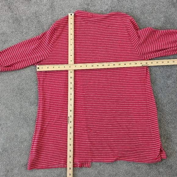 J. Crew Women's Size L Red Striped Open-Front Cardigan Cotton Blend - Picture 6 of 8